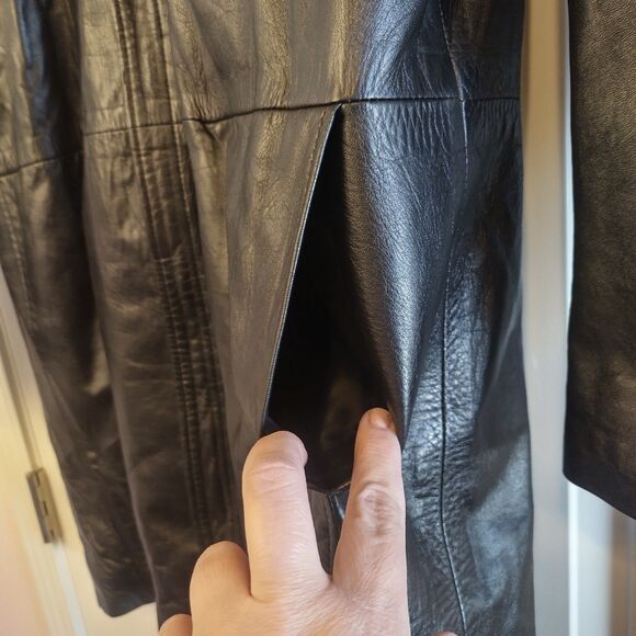 Tallia Uomo Men's Lambskin Black Leather Hooded Trench Coat M Biker Matrix Goth - Picture 7 of 7